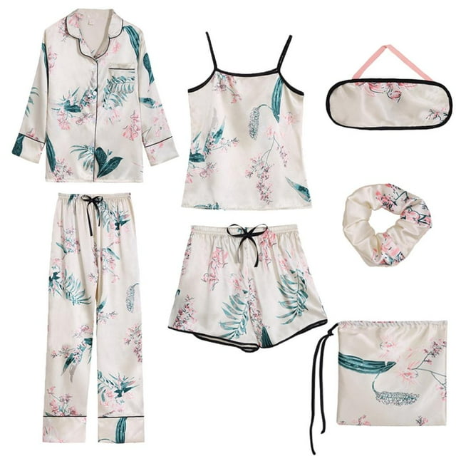 Conjunto de Pijamas sedosos para mujer Hugo 7 piezas Cami Top Banda para el cabello M