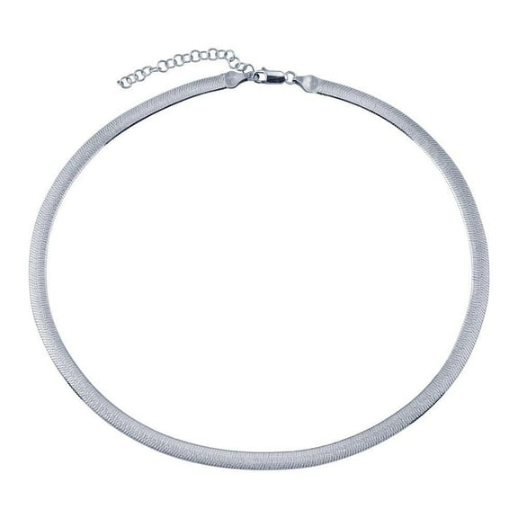 Platinum Plated 925 Sterling Silver Sparkle Herringbone Dome Chain 5mm Italy 16" Jewelry Female