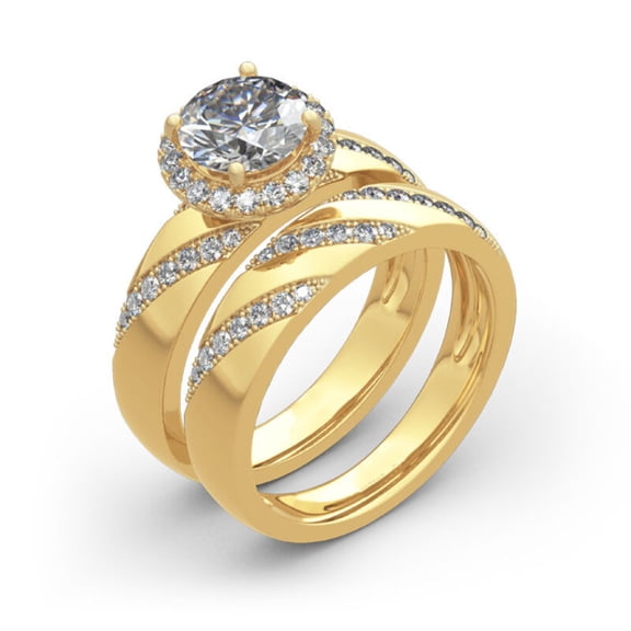Z.LP Jewelry Gold - Plated Ring Set with Halo & Pave Crystals