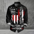 thumbnail image 2 of 250Th Anniversary USA Shirt Men's Long Sleeve Button Down Shirt Stars and Stripes Print Turn Down Collar Casual Top Stylish Patterns Holiday Party Daily Wear Black XXL, 2 of 3