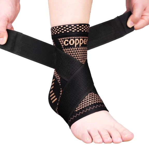 Copper Ankle Brace (1PC) – Compression Support with Strap for Sprain, Achilles Tendonitis, Pickleball & Tennis-S