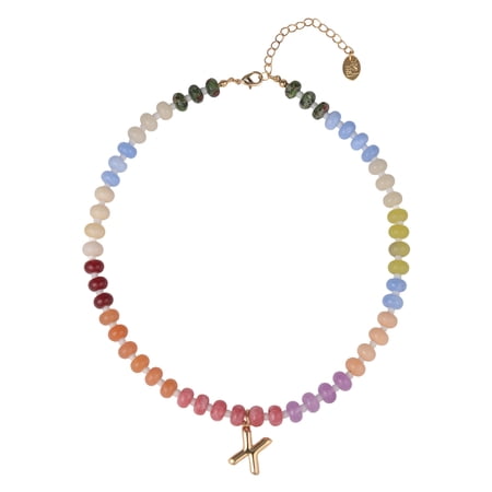 Time and Tru Goldtone Multicolored Bead Initial "X" Necklace