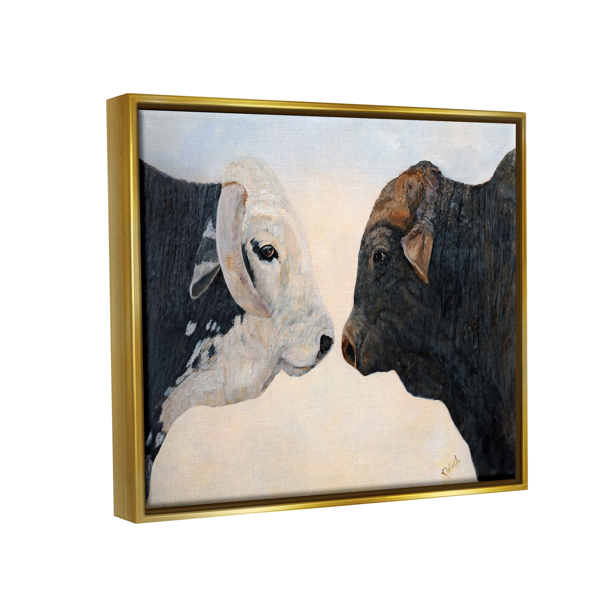 Stupell Oxen Cattle Duo Rural Wildlife Animals & Insects Painting Gold Floater Framed Art Print Wall Art