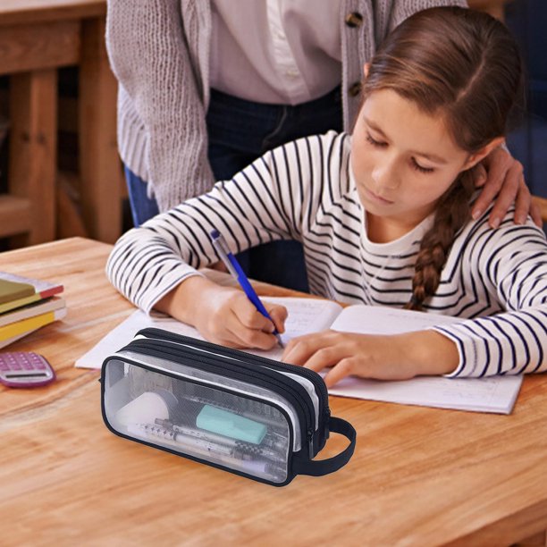 Estuche Transparente Para Lápices, Organizador De Malla De Doble Capa, Gran Capacidad Para Material Escolar, Estuche Para Guardar Artículos De Papelería, Resistente Para Uso Diario.