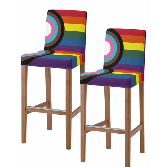 Modern Geometric Bar Stool Covers Set of 2, Abstract Colorful Striped Stretch Washable Bar Chair Covers with Backs, Removable Pub Counter Height Chair Cover for Kitchen Dining Room Cafe