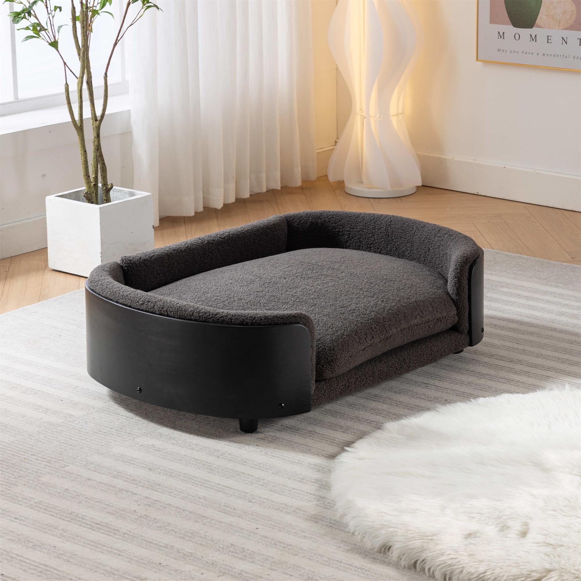 Pefilos 38" Elevated Pet Dog Bed with Solid Wood Legs and Black Bent Wood Back, Cashmere Cushion, Pet Sofa for Indoors Dogs, Dark Gray Pefilos 38" Elevated Pet Dog Bed with Solid Wood Legs and Black Bent Wood Back, Cashmere Cushion, Pet Sofa for Indoors Dogs, Dark Gray