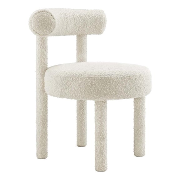 Maklaine 19" Upholstered Boucle Fabric Dining Chair in Ivory