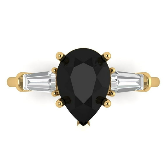 Clara Pucci 14K Yellow Gold 2.5ct Onyx Three-Stone Ring for Women