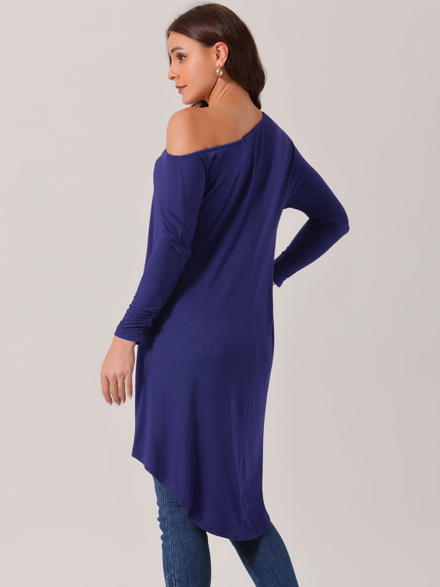DARING DIVA One Shoulder High Low Irregular Hem Top M Navy Blue