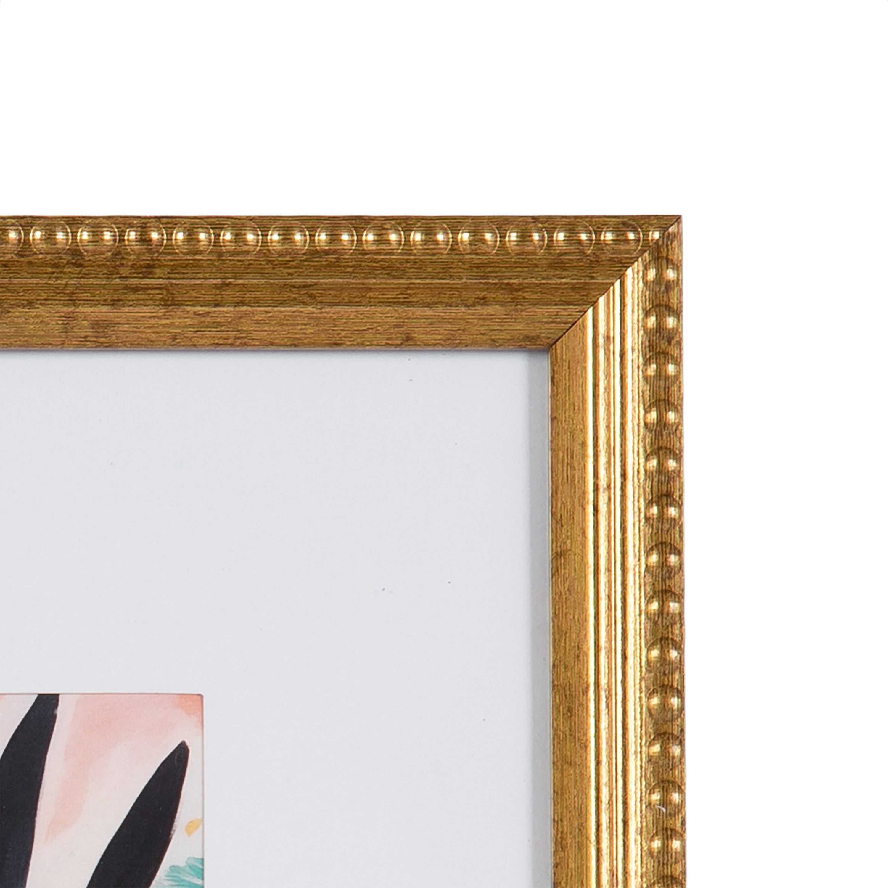 DesignOvation 8x8 Matted for 4x4 Beaded Gold Decorative Tabletop Picture Frame