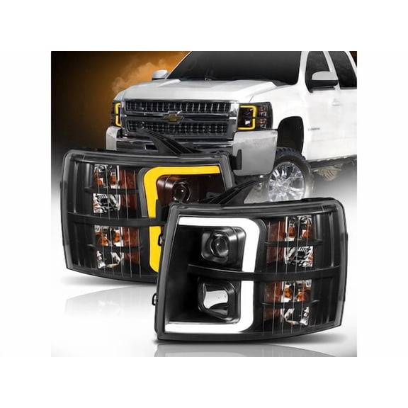 Headlight Set - Compatible with 2007 - 2014 Chevy Silverado 2500 HD 2008 2009 2010 2011 2012 2013
