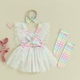 thumbnail image 3 of Bagilaanoe Newborn Easter Outfits Baby Girl Rompers Dress Plaid Print Fly Sleeve Bodysuits + Headband + Socks 3M 6M 12M 18M Infant Patchwork A-line Dresses, 3 of 7
