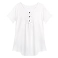 thumbnail image 4 of ALLLIST Trendy Tops for Women 2024 White Button Short Sleeve Scoop Neck Solid T-Shirts Blouses for Women M, 4 of 4