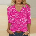 thumbnail image 2 of VALMASS Valentine's Day 3/4 Sleeve V Neck Shirts Women Casual Cute Heart Print Tee Plus Size Pullover Tops (M, Hot Pink-B), 2 of 5