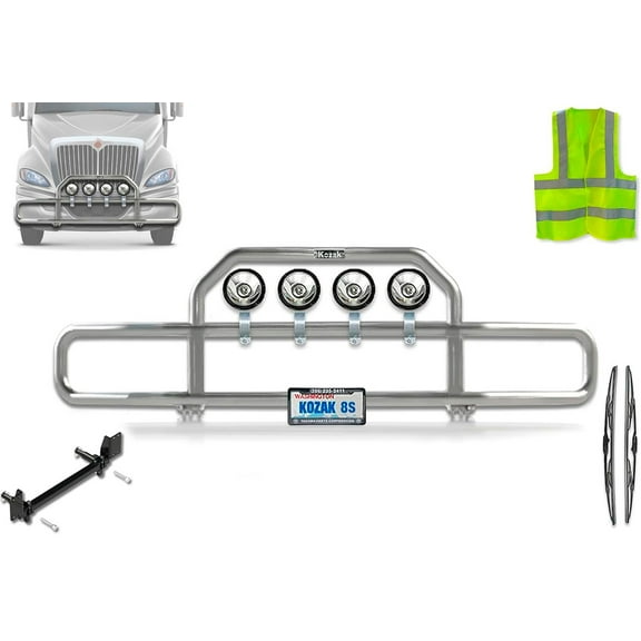 Kozak Front Grille Deer Bumper Guard Chrome Compatible with International Prostar (Plastic Bumper) 2008 