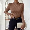 thumbnail image 4 of Long Sleeve Shirts for Women Fitted Shirts Fall Outfits Draped Tops for Women High Neck Flowy Top Casual Tops Y2k Formal Tops Cute Long Sleeve Tops Henley Tops, 4 of 4