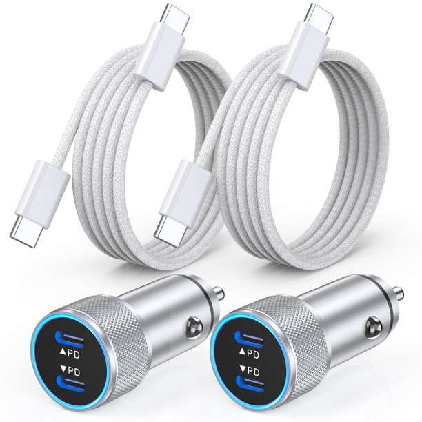 Cargador de coche Fitquipment para Apple iPhone 16 con 2 cables USB C