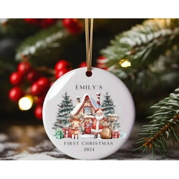Personalized Babyâ€™s First Christmas Ornament 2025 Santa & Reindeer Ornament Custom Name Keepsake