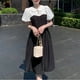 thumbnail image 5 of Vestido elegante con cuello de muñeca y mangas cortas abombadas, vestido ajustado en blanco y negro dulce para mujer, para cena, fecha y vacaciones, 5 of 8