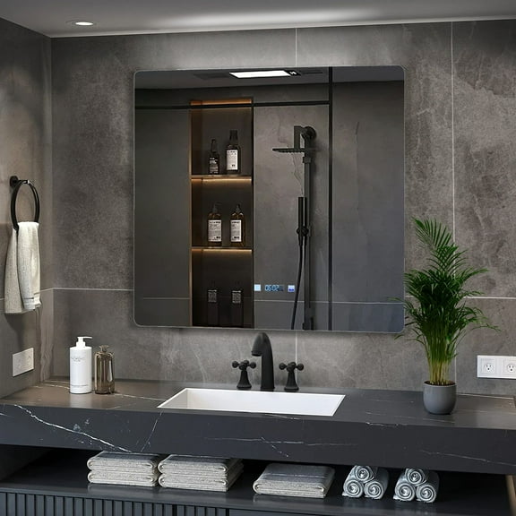 Lexora Home Lugano 36" x 32" LED Mirror with Defogger