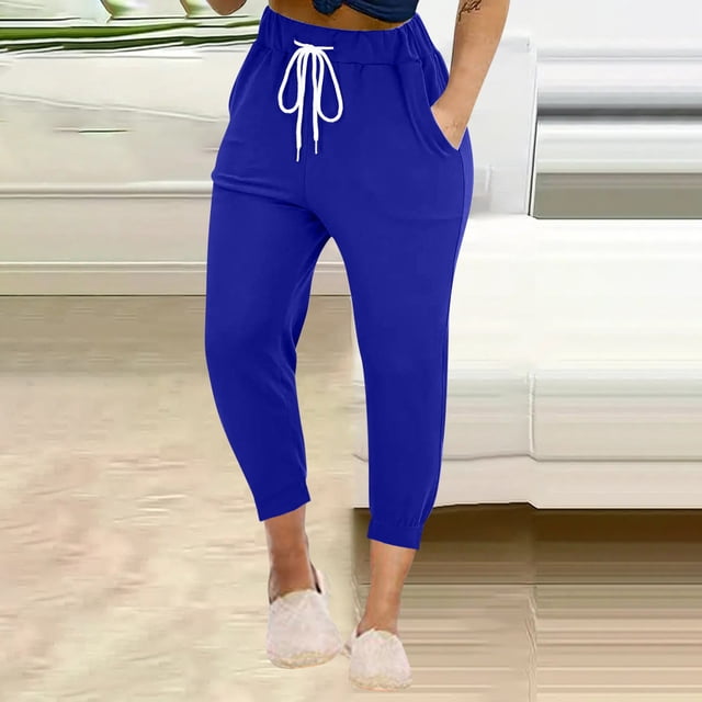 asjyhkr Plus Size Capri Pants Elastic Drawstring Joggers High Waisted Sweatpants with Pockets Fashion 2025