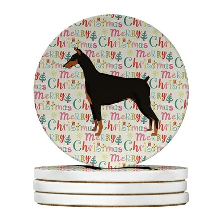 

Doberman Pinscher Merry Christmas Large Sandstone Coasters Pack of 4 4 in x 4 in