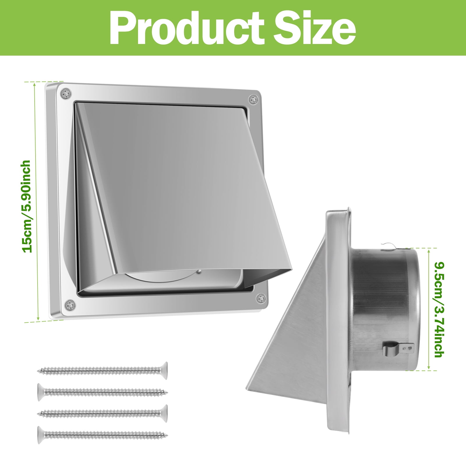 Vensio -4 Inch Stainless Steel Dryer Vent Cover with Windproof Gravity Flaps, Weather Proof Exterior Wall Exhaust Vent for Home Bathroom and Kitchen Range Hood