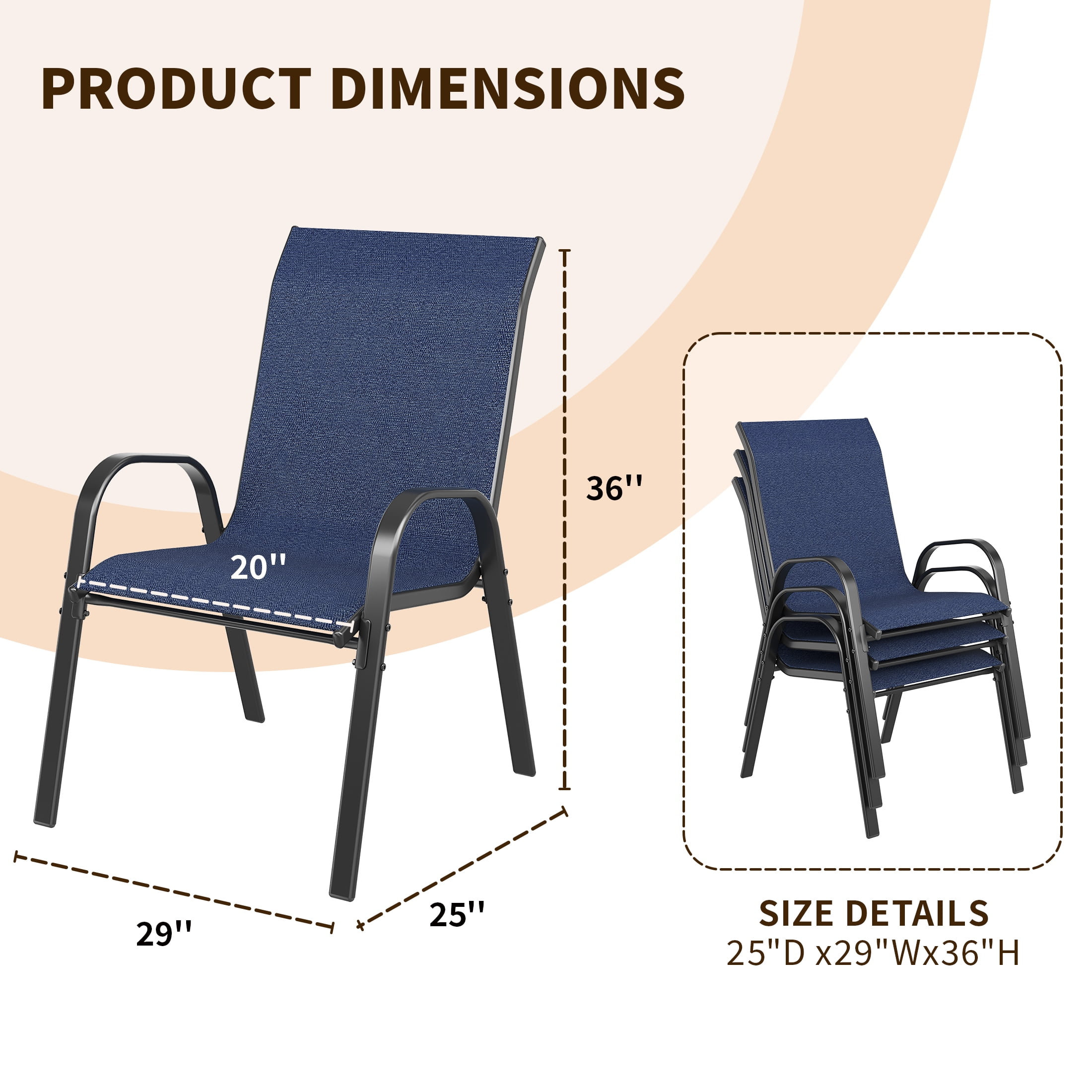 UDPATIO Patio Chairs Set of 2, Outdoor Dining Chairs High Back with All Weather Breathable Textilene, Metal Frame for Lawn Garden Backyard Deck, Blue