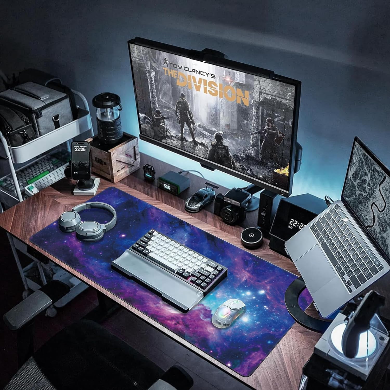 Desk Pad, Blue Purple Nebula and Stars Extended Large Gaming Mouse Pad for Desk XXL, Large Desk Mat for Desktop with Non-Slip Rubber Base Stitched Edges for Computer Keyboard Home Office 35.4"X15.7"