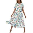 thumbnail image 2 of gljltg Women's Casual Flower Print Flowy Tiered Maxi Dress with Side Pockets, Polyester Spandex Lightweight Breathable Summer Winter, Beach Travel Work Party Outfit, Easy Care Washable, 2 of 6