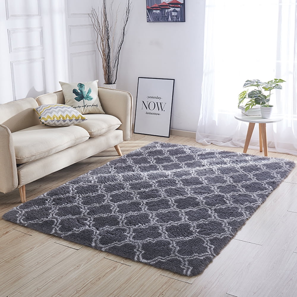 Grey Off White Small Extra Large Soft Thick Trellis Shaggy Floor Mat Rugs Cheap 