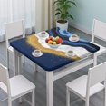 thumbnail image 3 of Blue and Gold Marble Glitter Waves Pattern Square Fitted Tablecloth with Elastic Edge,Square Table Cover,Washable Elastic Table Cover for Home Kitchen Party Decor 36"x36", 3 of 6