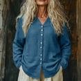 thumbnail image 2 of Miluxas Women Long Sleeve Cotton Linen Button Down Top V Neck Shirts Regular Fit Soft Lightweight Blouse Casual Business Outfits Navy L(L), 2 of 5