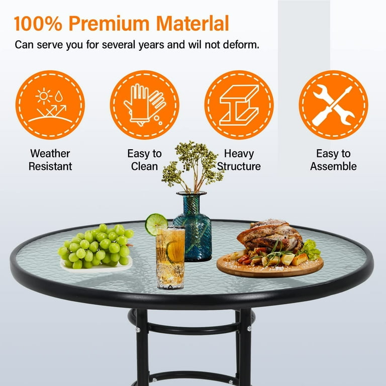 Round glass patio table with deals umbrella hole