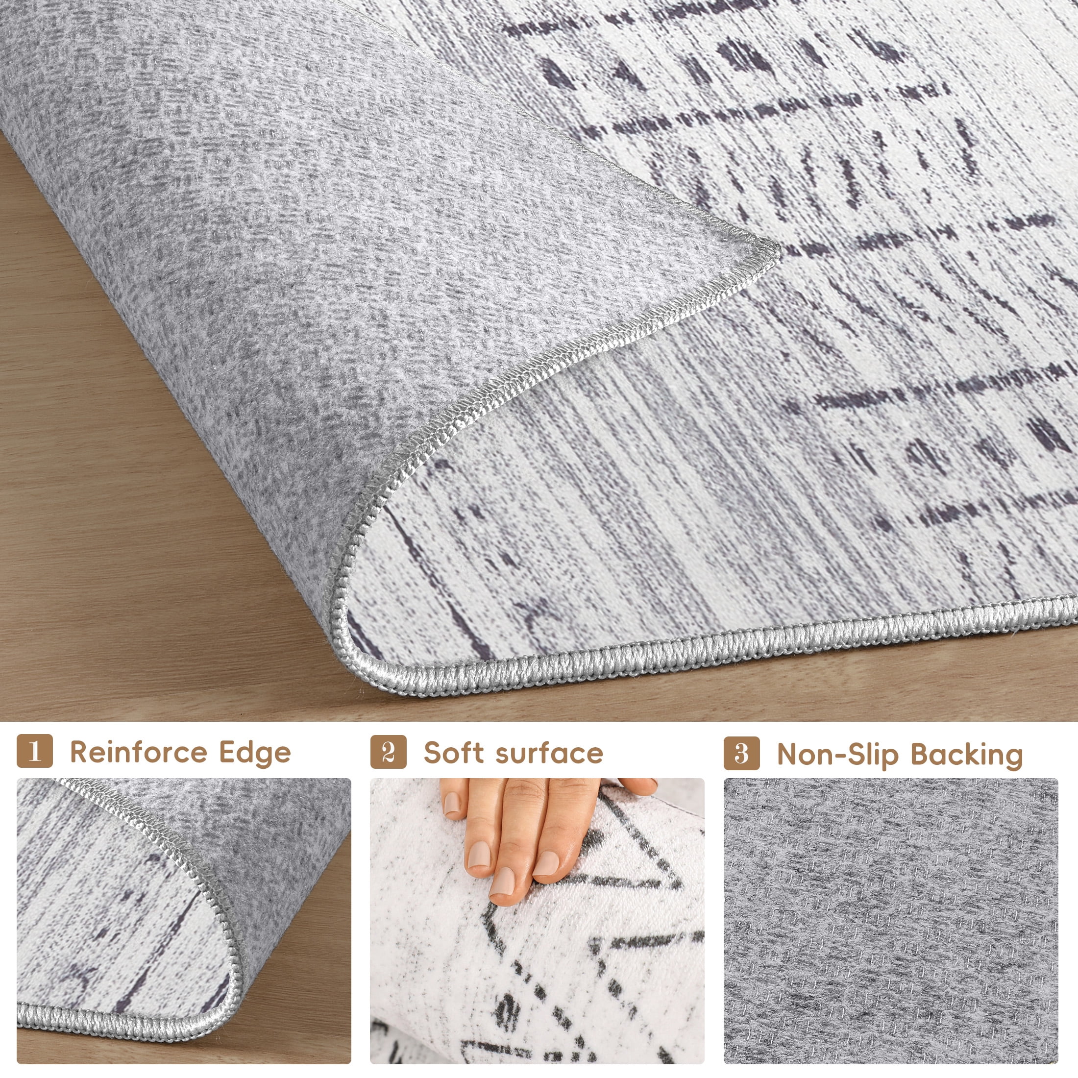 UERMEI 10'x14' Area Rugs for Living Room, Washable Rugs Boho Moroccan Area Rug Soft Neutral Geometric Bohemian Carpet Distressed Indoor Rug for Bedroom Dining Room Office Foldable Nonslip Rug, Gray