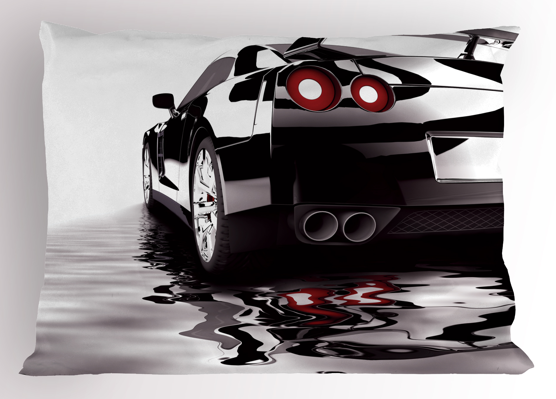 Cars Pillow Sham Modern Black Car with Water Reflection Prestige Fast