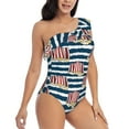 thumbnail image 3 of Honeii Popcorn On Blue Lines for women's one-piece swimsuit featuring a chic one-shoulder design experience elegance and style in the water-Large, 3 of 6