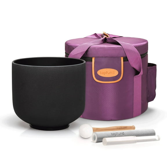 TOPFUNDF 432Hz Black C Note Crystal Singing Bowl Root Chakra with Heavy duty carrying case and Suede Stick