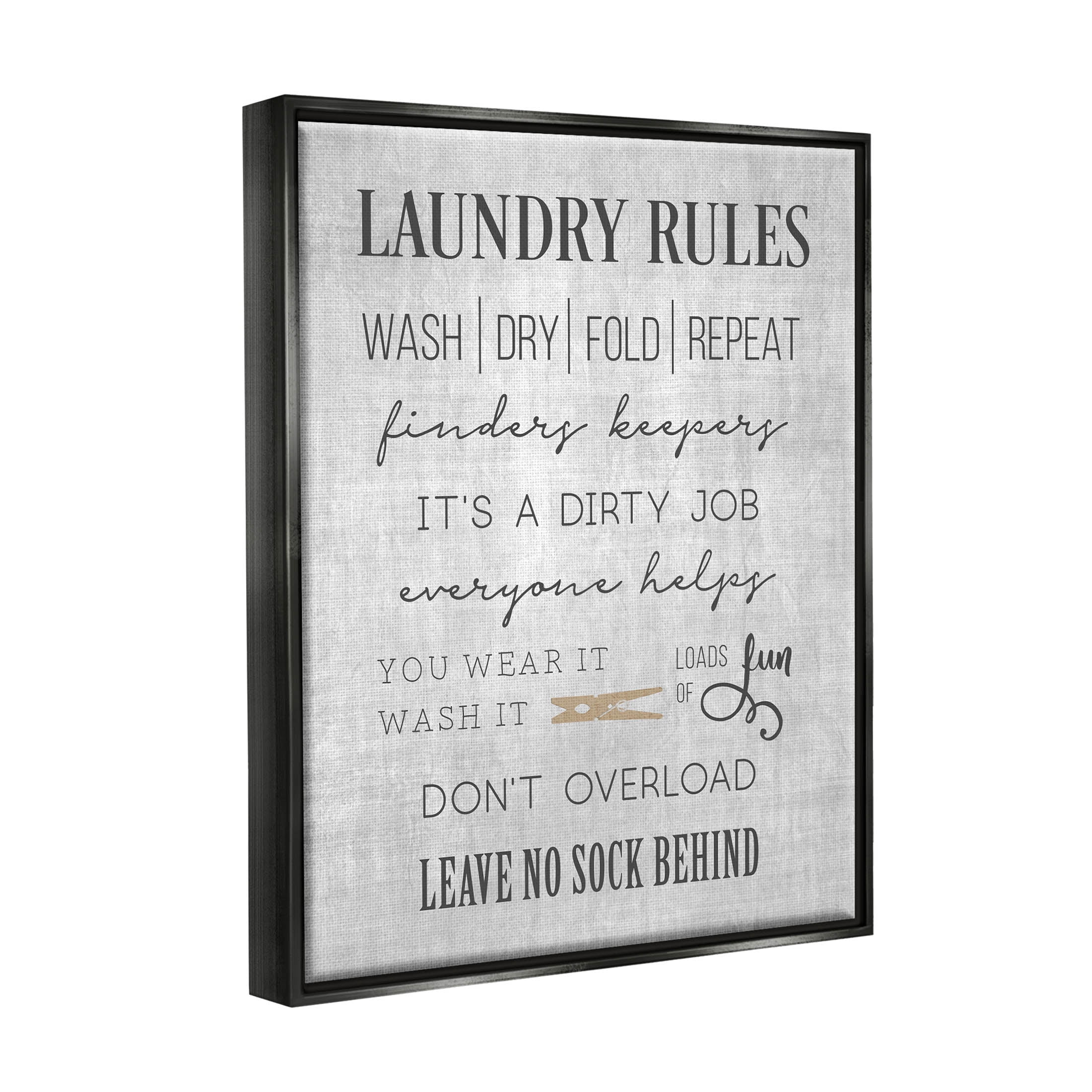 Laundry Room Rules Family List Typography Graphic Art Jet Black Framed Art Print Wall Art