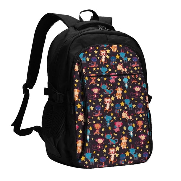 Balery Cute Animals Mochila con carga USB para hombre y mujer - Mochila impermeable y antirrobo para laptop con puerto USB para viajes, trabajo