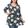 thumbnail image 3 of Women's Plus Size Round Neck Tunic Blouse 3/4 Sleeve Floral Loose T-Shirt 0X-5X, 3 of 5