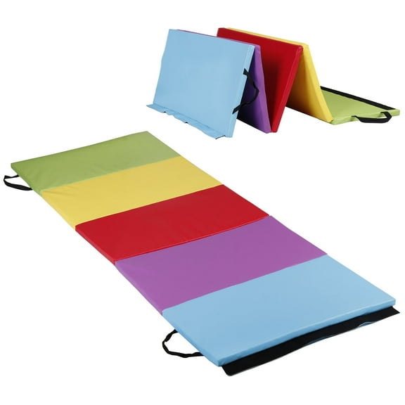 ZenSports Folding Gymnastics Exercise Mat Portable Tumbling Mat Activity Play Mat 5 Panel Rainbow