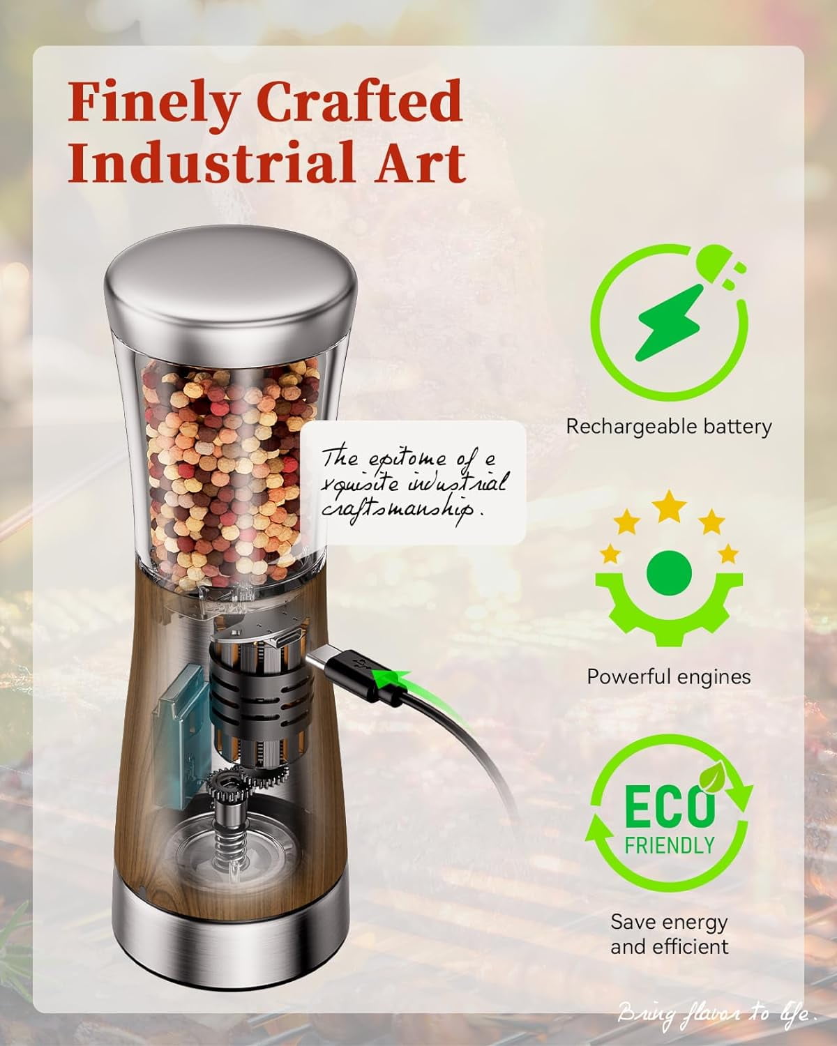 Electric Salt and Pepper Grinder Set Rechargeable Stainless Steel Grinder Set 5 Adjustable 4.5oz Upgrade Capacity