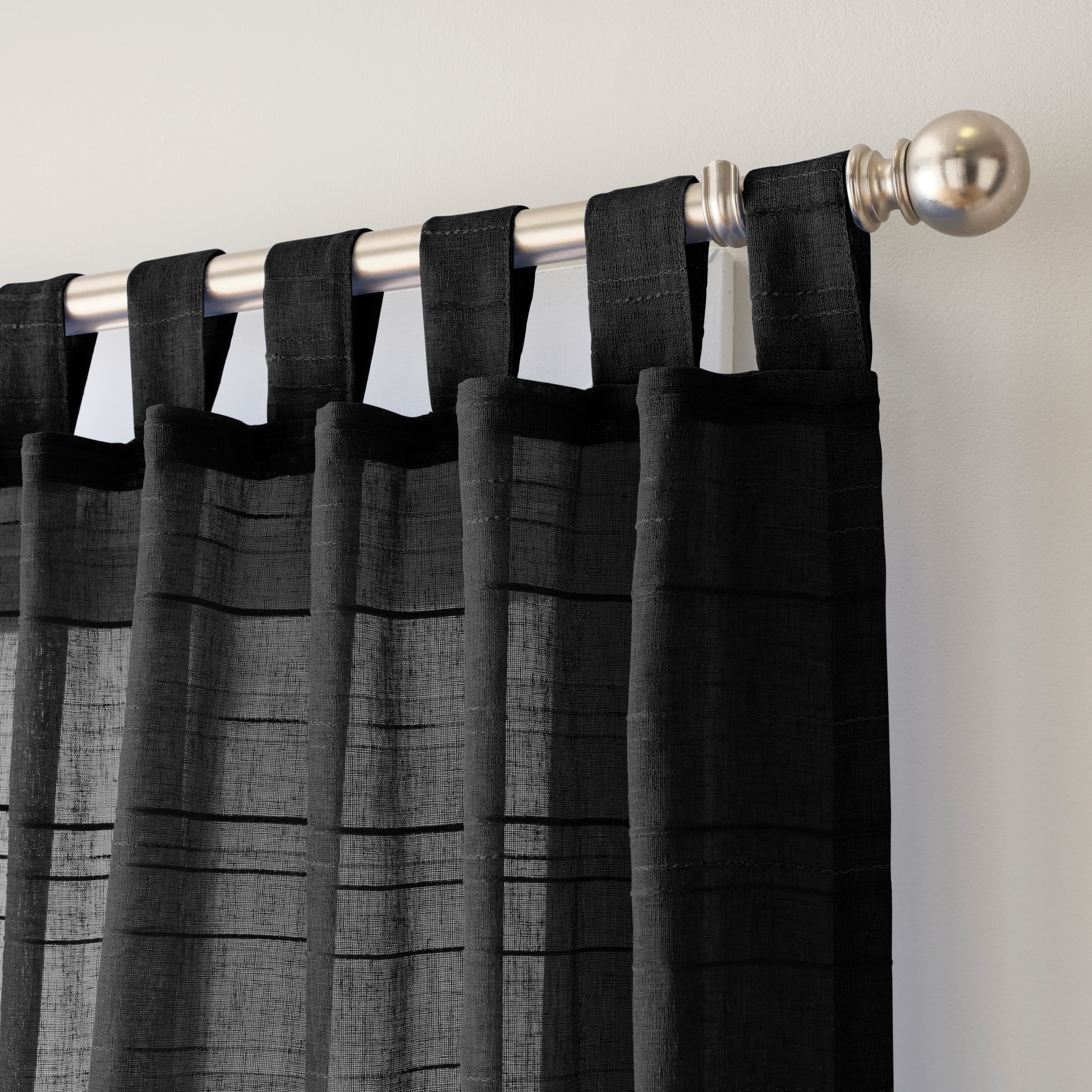Mainstays Woven Stripe Sheer Tab Top Curtain, Single Panel, Black, 50" W x 84" L