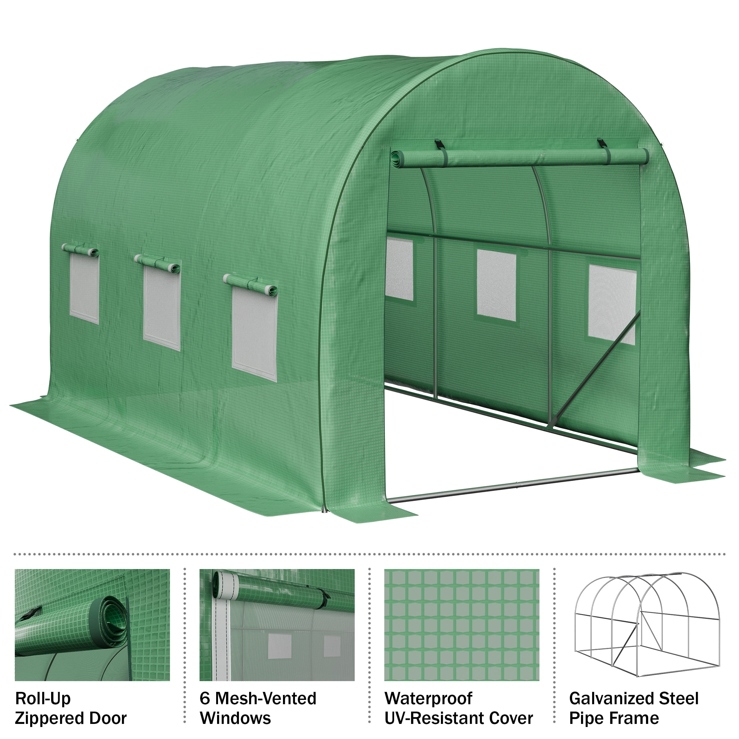 Home-Complete 9.5ft x 6.5ft x 6.2ft Walk In Greenhouse with Windows