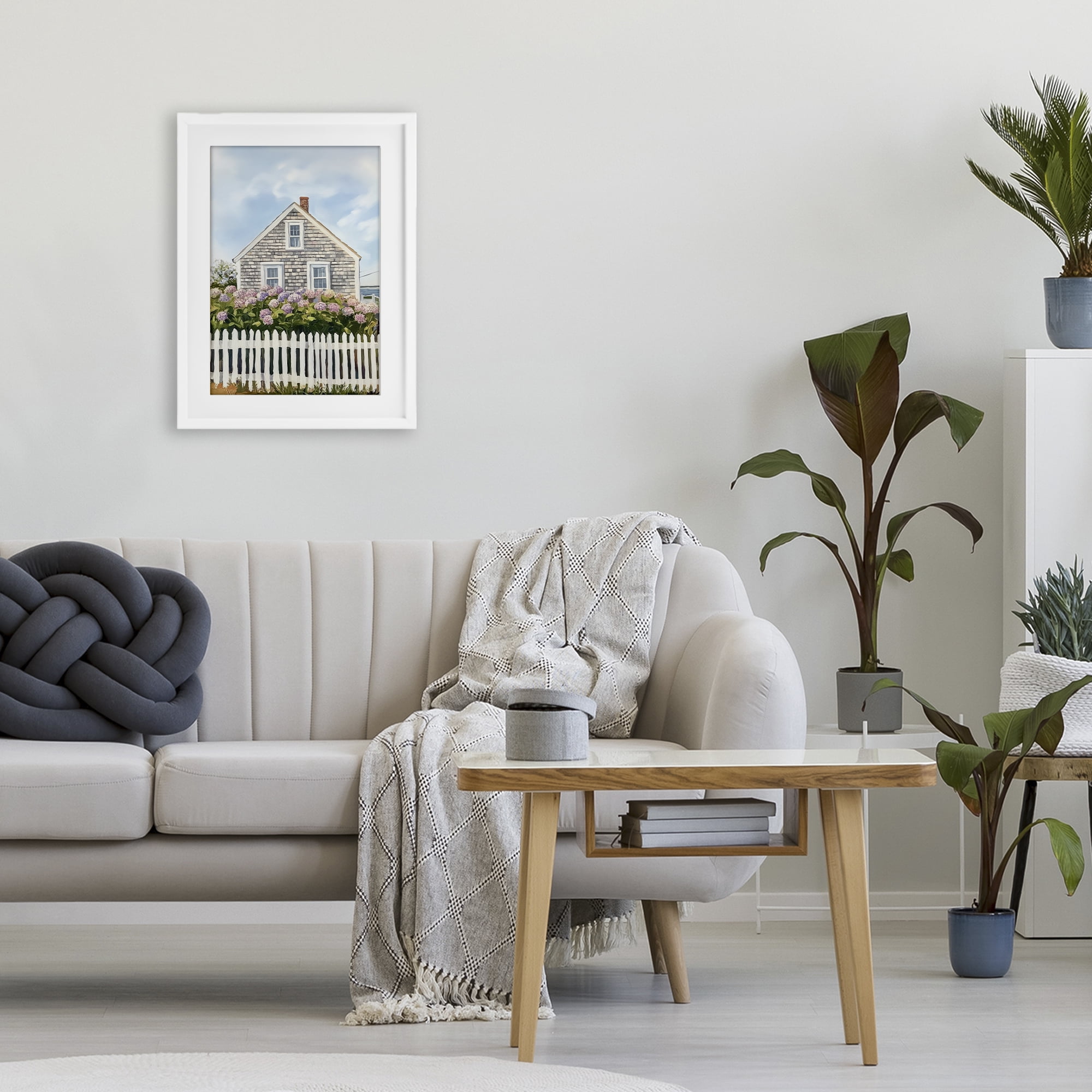 Stupell Industries Coastal Cottage Hydrangea Garden White Framed Print Under Glass, design by Sisi and Seb