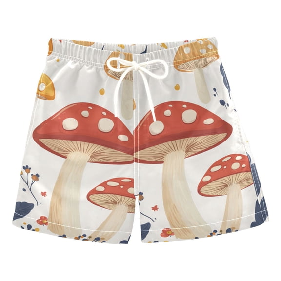 FORMRS Boys Swim Trunks Quick Dry Mesh Liner Boardshorts Sizes XS-XL, White Mushroom