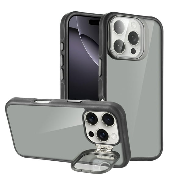 For Apple iPhone 14 Pro Max / iPhone 13 Pro Max / iPhone 12 Pro Max Flip Fold Camera Lens Protection Kickstand Shockproof Protective Hybrid Case Cover Black