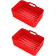 thumbnail image 1 of Air Fryer Silicone Bakeware Silicone Pot Reusable Air Fryer Diners Basket for Double Air Fryer Oven Accessories MICROWAVES 2PCS - Red, 1 of 5