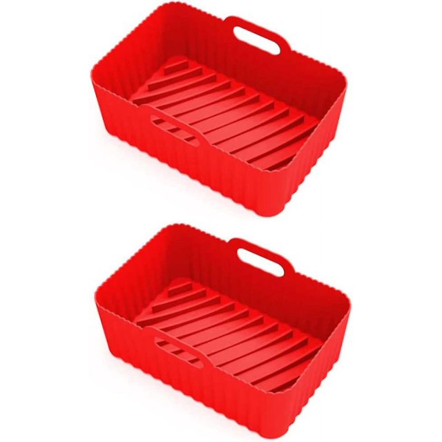 Air Fryer Silicone Bakeware Silicone Pot Reusable Air Fryer Diners Basket for Double Air Fryer Oven Accessories MICROWAVES 2PCS - Red